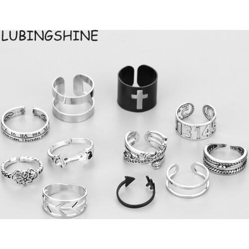 Vintage Punk Cross Ring for Men Women Double Hollow Siver Color Geometry Open Adjustable Rings Jewelry Gift