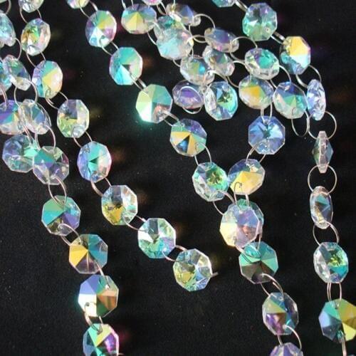 Bright 50m/lot AB Crystal Glass Octagon Beads Garland Strands For Wedding Home Easter Party Supplies Cake Topper Decoration