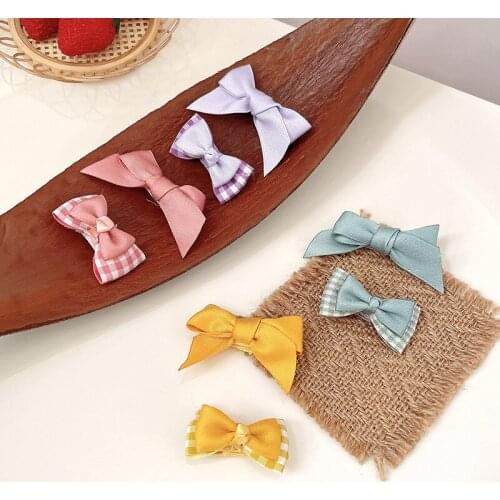 2 Pcs/Set Children Cute Sweet Plaid Bow Ornament Hair Clips Baby Girls Lovely Alloy Barrettes Hairpins Kids Hair Accessories