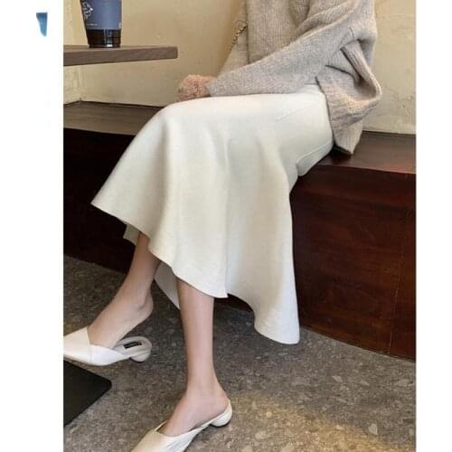 2021 Autumn Winter Chic High Waist Mermaid Skirts Lady Solid Package Hip Knitted Skirt Female Ruffles Slim Trumpet Faldas Q234