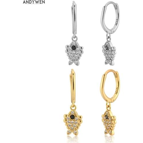 Andywen 200 New 925 Sterling Silver Gold Fish Eye Evil Queen Love Animal Pendiente Luxury Earring For Women Crystal Luxury
