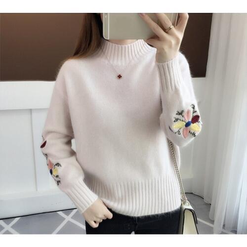 2018 Winter Thick Warm Beautiful Embroidery Turtleneck Sweater Women Long Sleeve Knit Pullover Sweater Female Pull Femme 10 clou