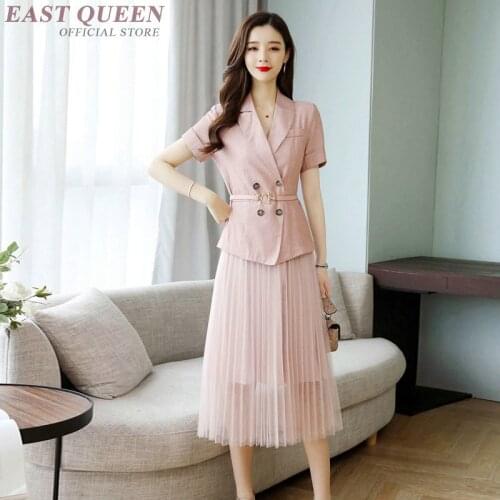 Dresses Summer 2019 Two Piece Set Pleated Classic Skirt Suit Vintage Outfits For Women Elegant Office Dresses Ladies 2018 DD2287