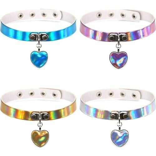 LOVE Punk laser Leather Heart Chokers necklaces Women Legs Neck Wrist Wear Chockers round necklace