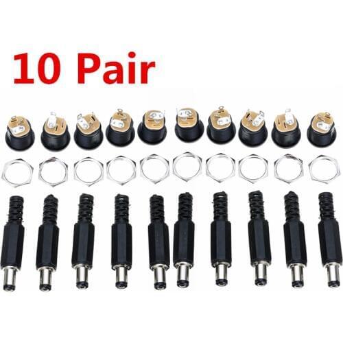 10 Pair 12V 3A Plastic Male Plug + Female Socket Panel Mount Jack Wire DC Plug Connector Adapter Electrical Connectors