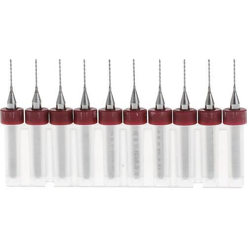 10Pcs 0.6mm Tip 1/8" Shank Spiral Flute Tungsten Carbide Micro PCB Drill Bit