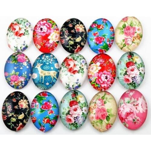 10pcs 18x25mm New Fashion Mix Flower Tree Life Handmade Photo Glass Cabochons Pattern Domed Jewelry Accessories Supplies