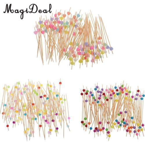 100 Pieces Acrylic Beads Bamboo Cocktail Picks Drink Stirrer Catering Paddle Finger Food Sticks Wedding Party Supplier