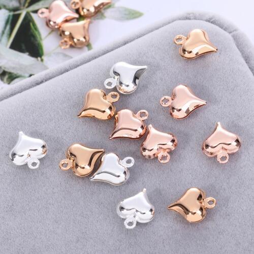 11*9MM Rose Gold Silver 3D Heart Pendant Charms Metal Copper Jewelry Making Accessories 50PCS