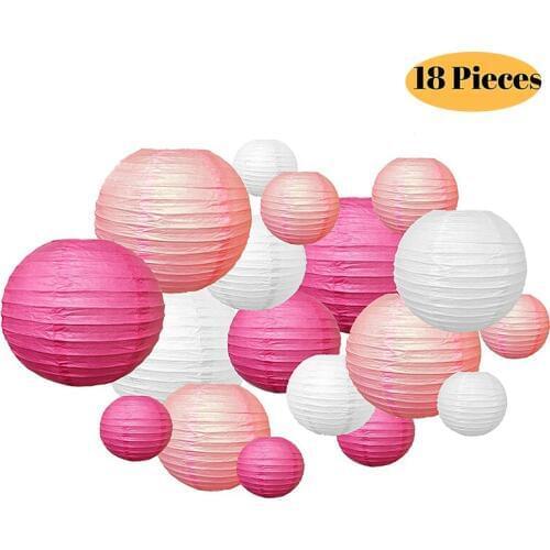 18 Pcs Paper Lanterns Pink Chinese Lanterns lampion Birthday Bridal Wedding Baby Shower Helloween Outdoor Indoor Party Decor