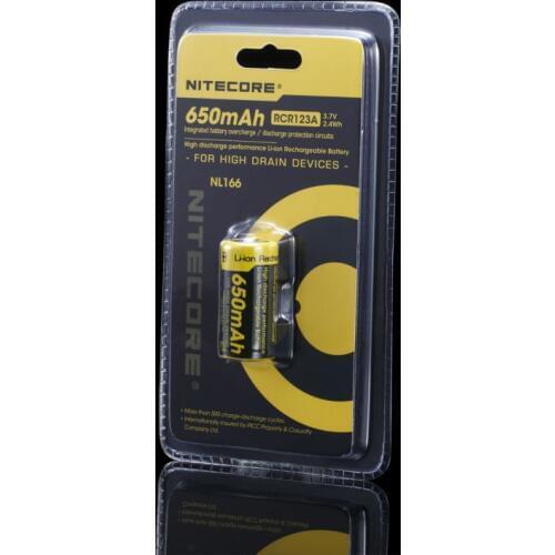 2PCS/LOT Nitecore NL166 16340 RCR123A 3.7V 2.4Wh 650mAh Lithium Rechargeable Battery Free Shipping