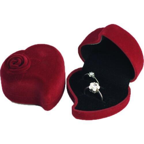 2pcs Romantic Rose Ring Box Flocking Holder Velvet Wedding Propose Engagement Valentine Day Gift Box Packing Jewelry Case
