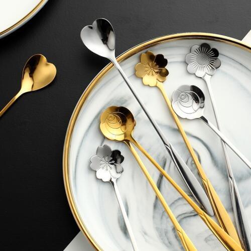 4Pcs/Lot Mini Stainless Steel Spoon Cute Ice Cream Coffee Soup Spoons Teaspoon Gold Plating Dessert Cake Sugar Spoon Tableware