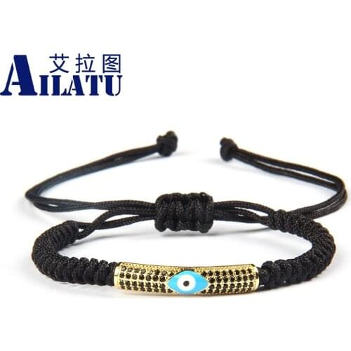 Ailatu Jewelry Wholesale New Black Cz Turkish Blue Eye Macrame Bracelet for Cool Mens Gift Top Quality 10pcs/lot