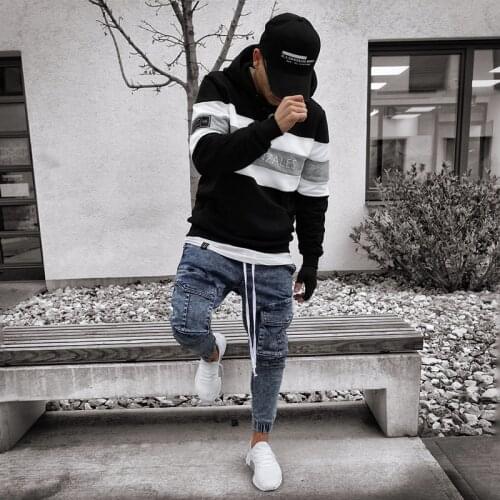 Mens Designer Jeans Harajuku Casual Cotton Denim Trousers Multi Pocket Cargo New Fashion Denim Pencil Pants Side