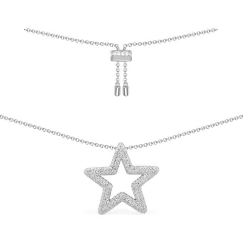 SLJELY High Quality Real S925 Sterling Silver White Star Adjustable Necklace Micro Cubic Zirconia Women Fashion Brand Jewelry