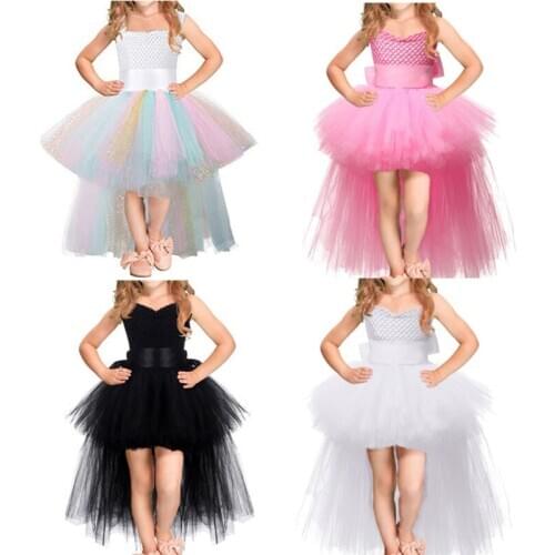 Children Halloween Costume Cosplay Princess Dress Sleeveless Suspender Rainbow Mesh Tutu Masquerade Party Kids Clothes