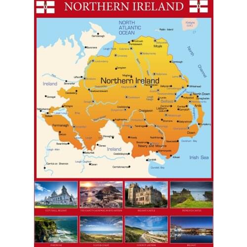 Map of Northern lreland Art Home Room Art Wall Silk Print Poster