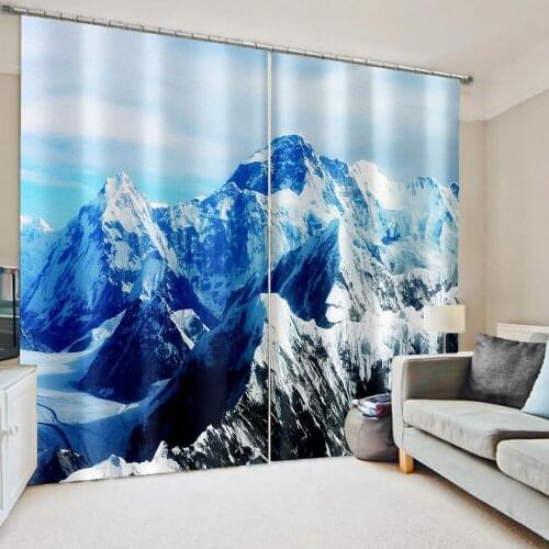 Custom blue snow mountain curtains 3D Window Curtains For Living Room Bedroom Drapes Cortinas
