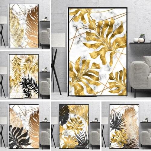 Golden Leaf Plants Canvas Painting Floral Botanical Posters and Prints Wall Art Picture for Living Room Home Decoration