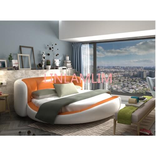 Real Genuine cow leather bed Soft Beds Bedroom camas lit muebles de dormitorio yatak mobilya quarto unique round bed designer