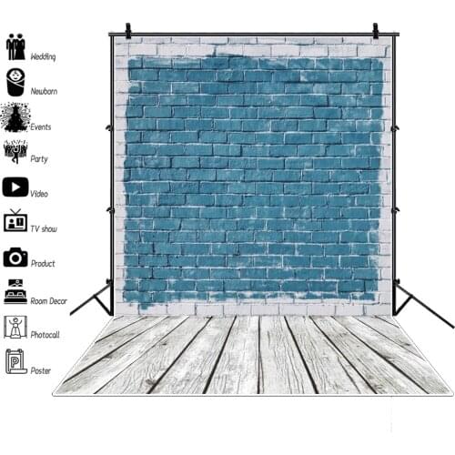 Laeacco Brick Wall Gray Wooden Floor Baby Birthday Party Portrait Photographic Background Photography Backdrops For Photo Studio