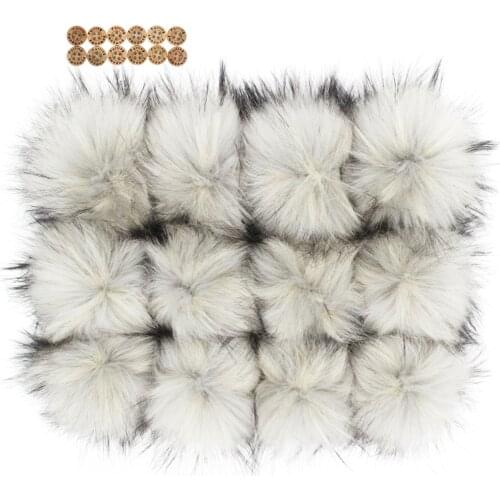Furling 16CM /6.3inch Pack of 12 Large Faux Raccoon Fur Pompoms for Hats with Wood Buttons 12Colors