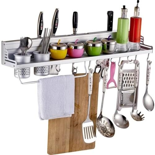 Multifunctional Wall Mounted Kitchen Shelves Utensil And Spoon Rack Aluminum shelf kitchen accessories For kitchen convenience