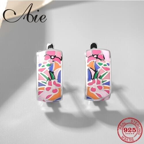 Fashion trend 925 Sterling Silver DIY luxury pink flowers pattern colourful Enamel fine Earrings Party Jewelry