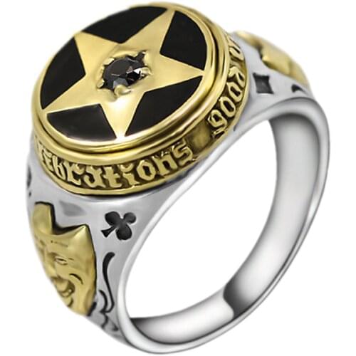 S925 sterling silver jewelry vintage Thai silver micro-set natural black stone stylish five-pointed star mans silver ring