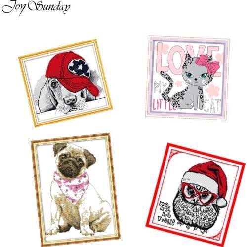 Cat Cross Stitch Kits Embroidery Set Joy Sunday Dogs Animals Patterns 11CT 14CT Printed Water Soluble Canvas DMC Needlework Sets