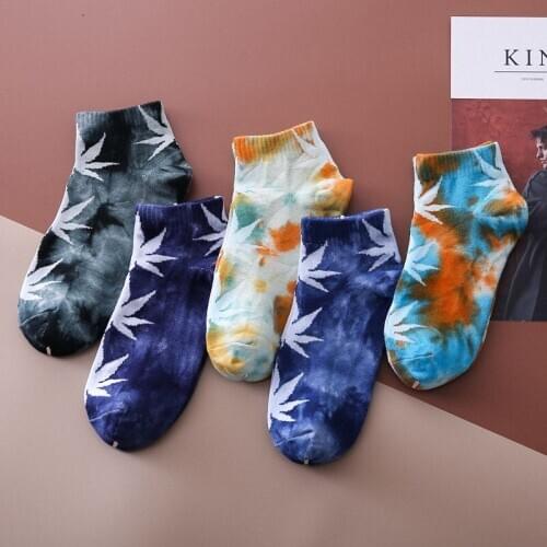 Ankle Socks Tie-Dye leaf Couple Harajuku Colorful Cotton No Show Hip Hop Men Fashion Summer Japanese Breathable Streetwear 35-43