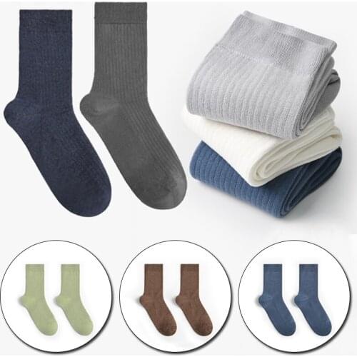 New Fashion MenS 100% Cotton Socks Knit Solid Color Autumn Winter Warm Socks Soft Breathable Medium Tube Male Elasticity Socks
