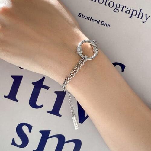 New Design Round Bracelet Fashion Two Chain Punk Minimalism Silver Jewelry For Women Wedding Party Valentines Day Gift