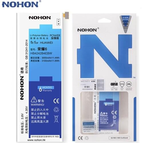 Original NOHON Battery HB4242B4EBW For Huawei Honor 6 7i 4X Mobile Phone 3100mAh Top Quality Free Tools Retail Package In Stock