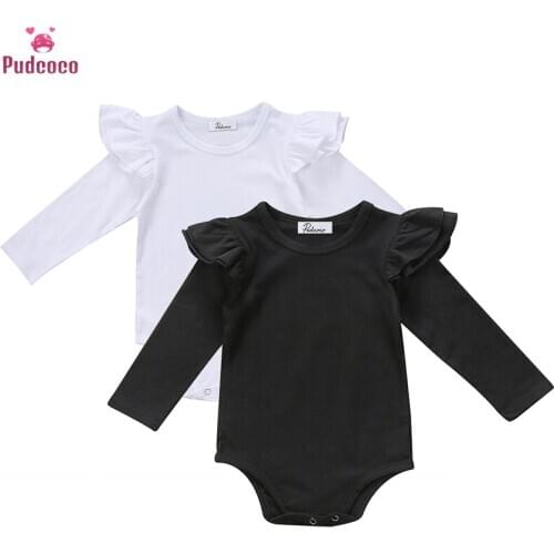 Pudcoco Fall Spring Ruffles baby Girl Clothes Romper Brand Newborn Infant Kids Baby Girl Cotton Romper Jumpsuit Clothes Outfits