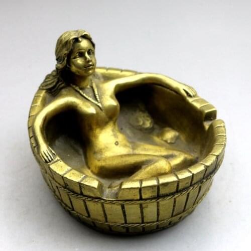 Retro Brass Pure Copper Ashtray Copper Sexy Woman Fashion Creative Beauty Ashtray Home Decoration
