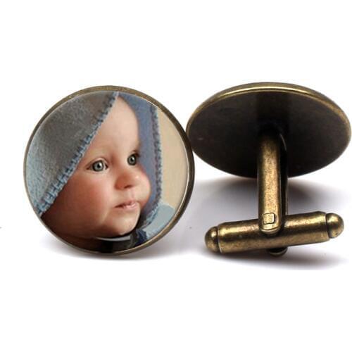Personalizeds custom photo logo text 3D effect glass cufflinks family member idol cartoon character pattern men shirt cufflinks