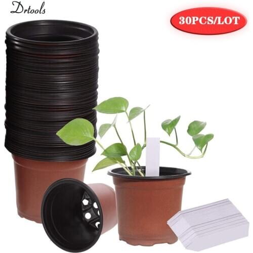 30 Pcs 4" Plastic Plants Nursery Pots Seedlings Additional 30pcs Gardening Label Flower Plant Container Seed Starting Pots