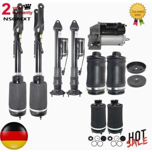 AP02 9PCS For MercedesBenz ML W164 GL X164 Pair Front+Rear L/R Air Ride Struts+Air Spring Bags + Compressor Pump Kit New