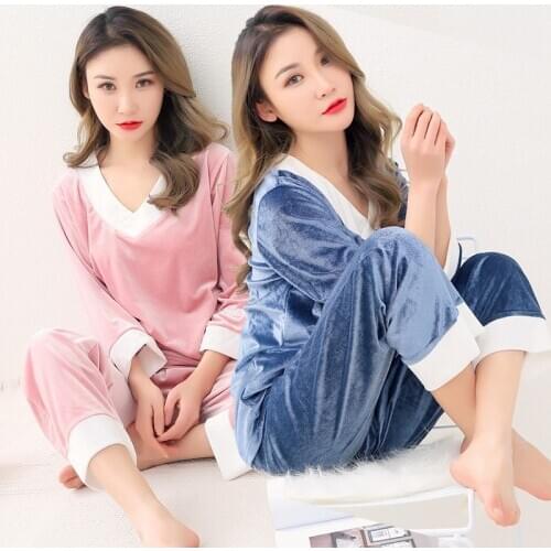 Plus Size 5XL 2020 Winter Long Sleeve V-neck Thick Warm Gold Velvet Pajama Sets for Women Sleepwear Pyjama Homewear Pijama Mujer