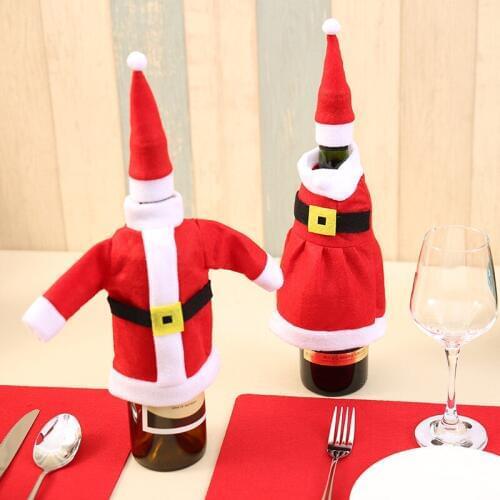 10sets Christmas Wine Bottle Cover Red Christmas clothes skirt Christmas Decoration for Home Natal Dinner Decor New Year