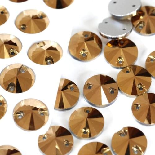 8mm 10mm 12mm 14mm 16mm 18mm Round Crystal Rivoli Sew On Stone GOLD HEMATITE Color Glass Beads 2 Holes For decoration