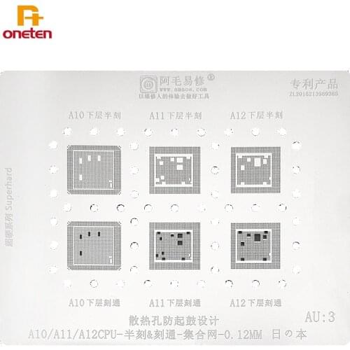 Amaoe BGA Reballing Stencil AU3 AU4 For A10 A11 A12 A13 A14 Etching Semi-etching CPU Steel Mesh