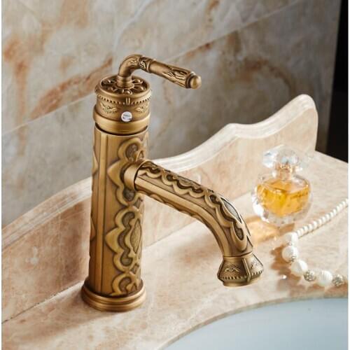 Vidric Basin Faucets Solid Brass Vintage Antique Bronze Bathroom Faucet Single Handle European Hot and Cold Water Basin Mixer Ta