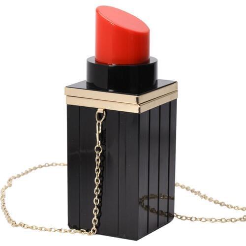 2019 Women Creative Lip Stick Shape Metal Chain Bag Top Quality Women Party Crossbody Pouch Shoulder Bag