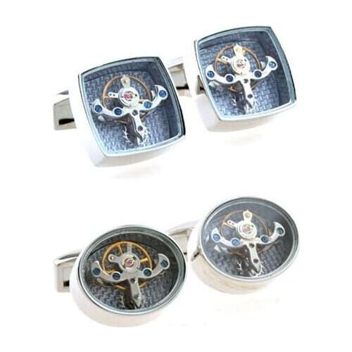 2pairs/lot Classic Steampunk Watch Movement Cufflinks Square/Oval Shape Steampunk Gear Watch Mechanism Cuff Links Mens Jewelry