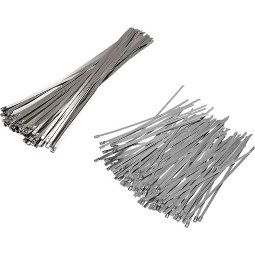 200Pcs Stainless Steel Exhaust Wrap Coated Locking Cable Zip Ties - 100Pcs 200 X 4.6 Mm & 100Pcs 300X4.6Mm