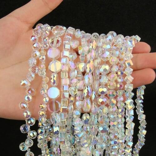 30/60pcs Transparent AB Color Plated Glass Crystal Beads Abacus Loose Rondelle Beads for Jewelry Making DIY Handmade Bracelet