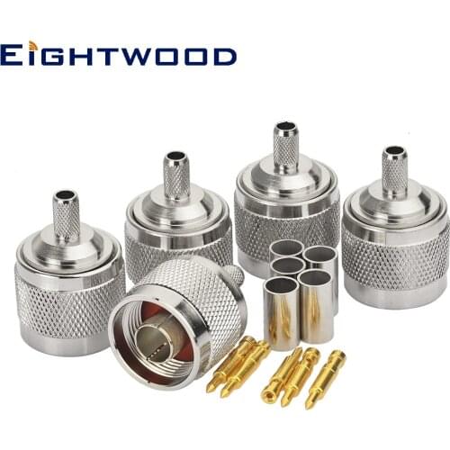 Eightwood 5PCS N Crimp Plug Male RF Coaxial Connector Adapter Cable Mount for RG142 RG400 RG58 LMR195 Cable Straight